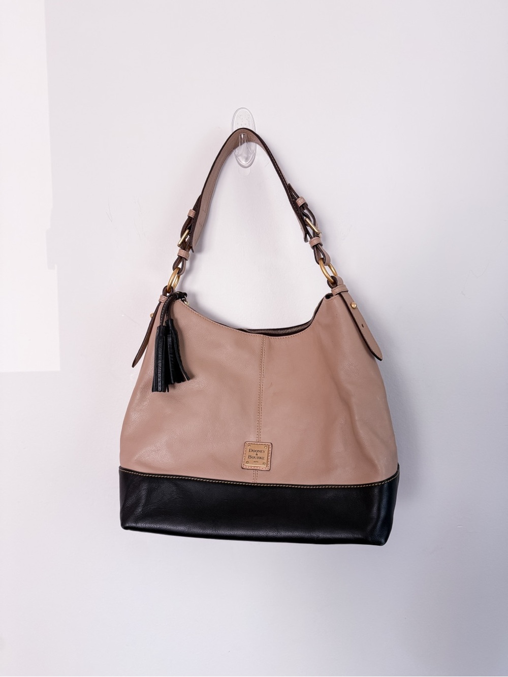 Dooney & Bourke Leather Sophie Hobo Bag Taupe and black